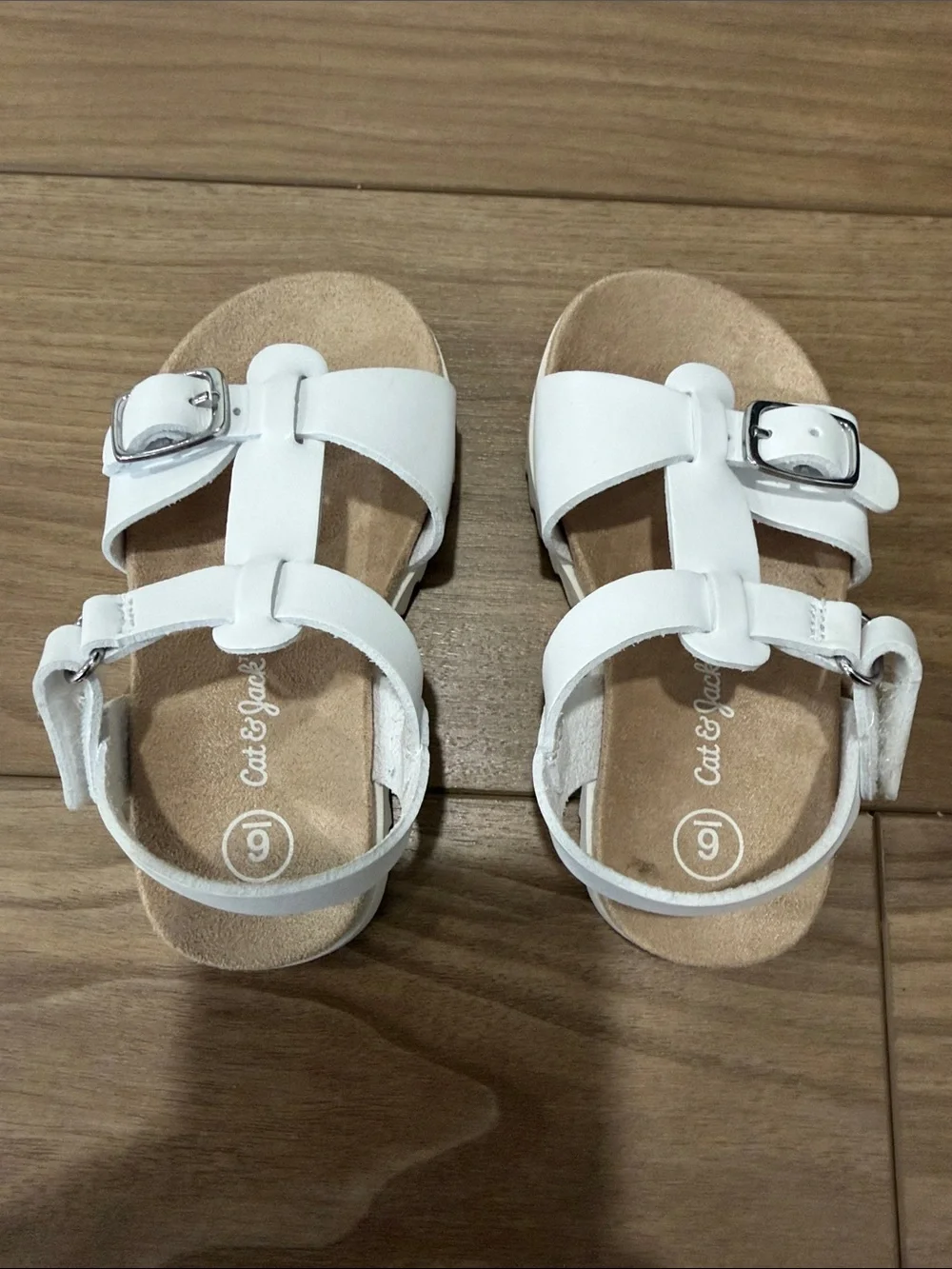 Kids White T‑Bar Buckle Sandals